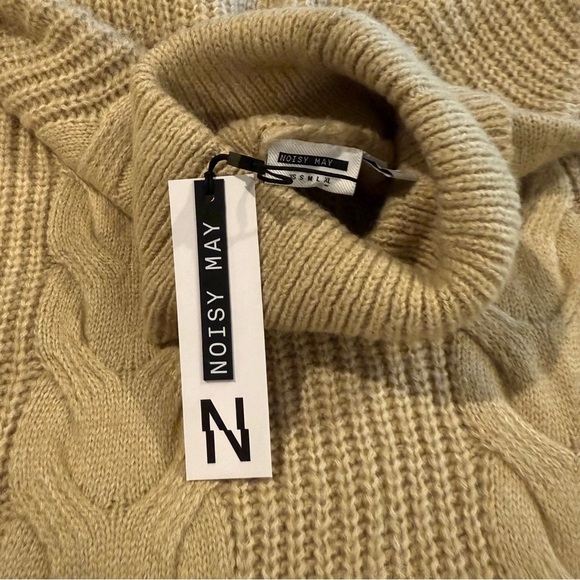 Noisy May Sweater Dress Turtleneck Tan Cable Knit Design Warm Cozy Women's Sz XL - Picture 11 of 13